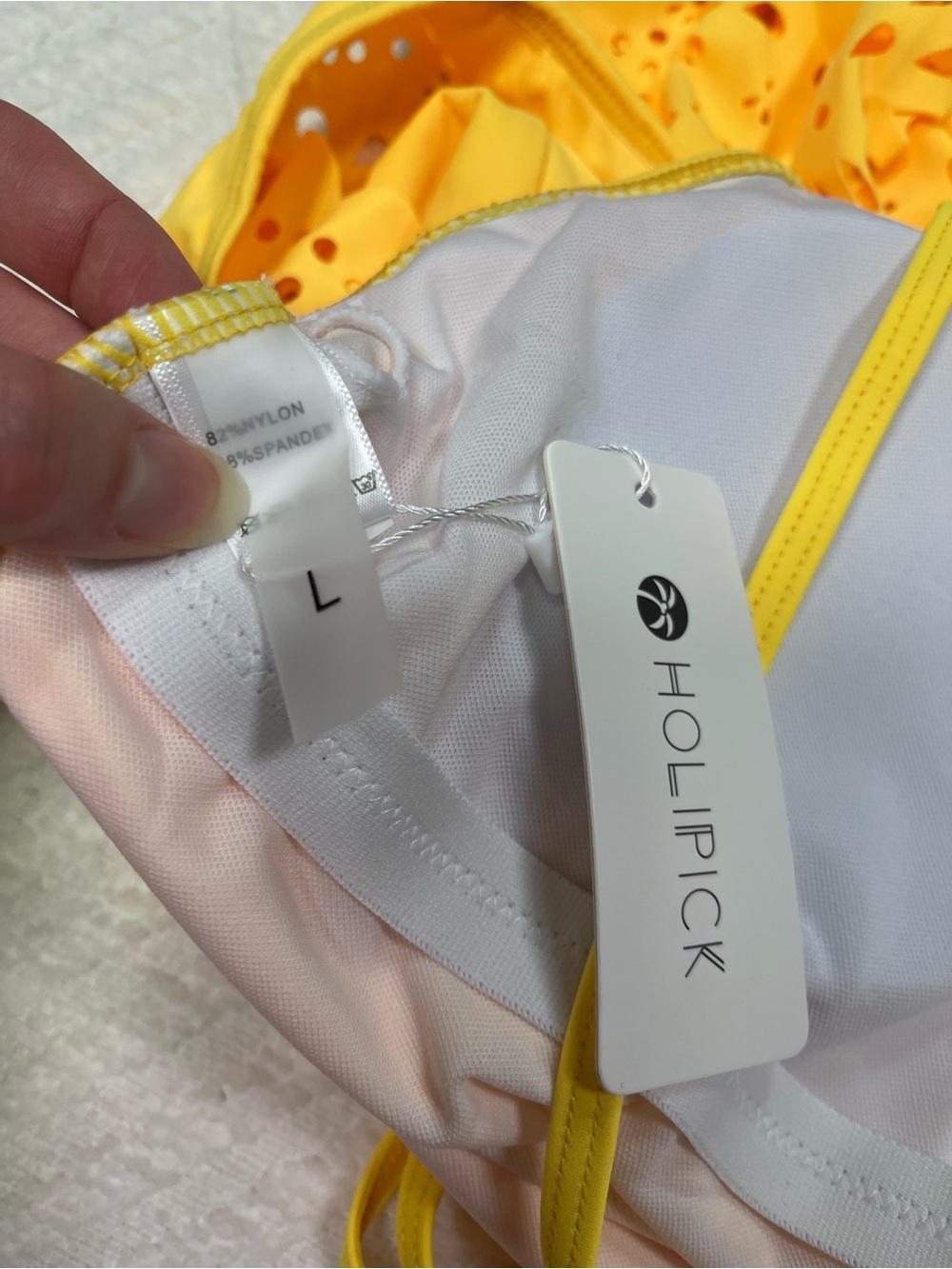 Holipick Yellow Off-the-Shoulder One-Piece Swimsuit with Eyelet Ruffle Size L - Picture 2 of 15